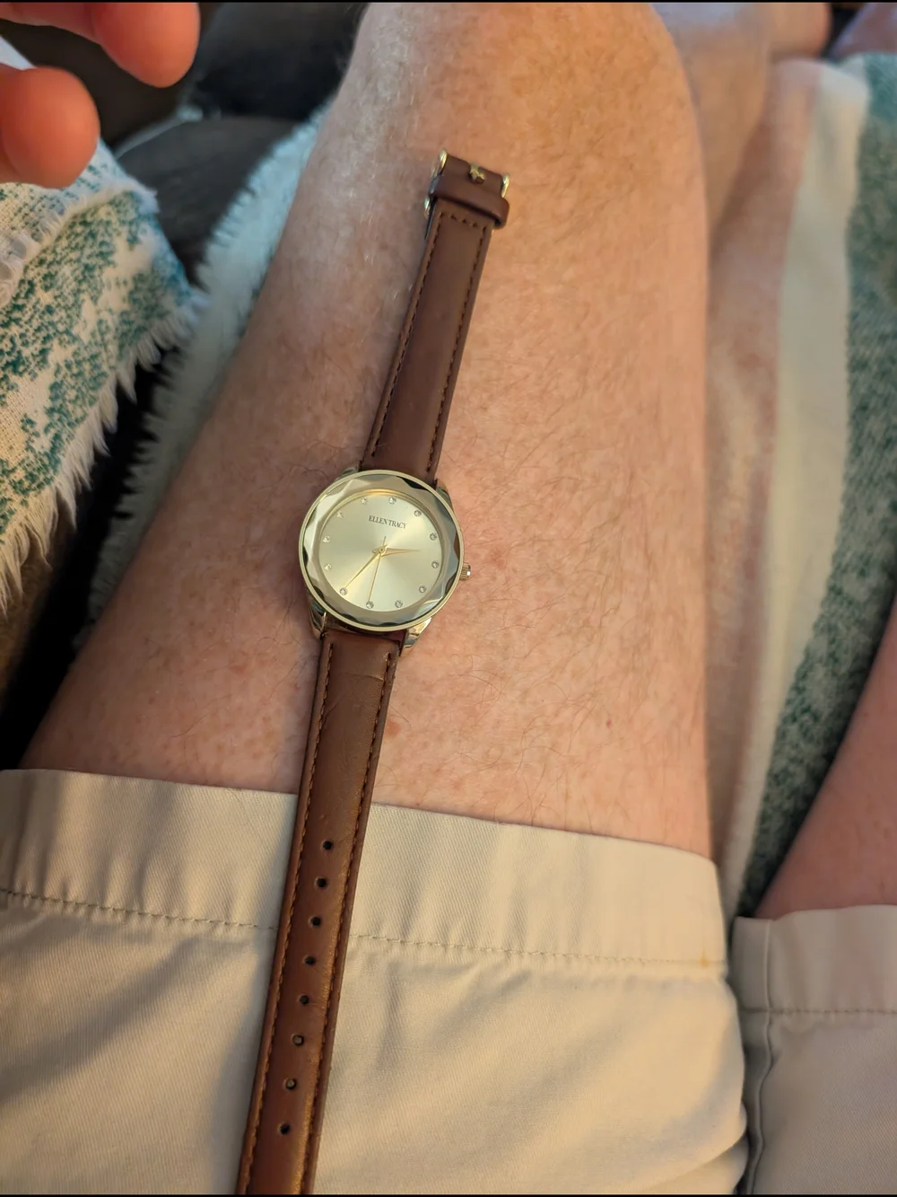 Vintage Ellen Tracy Women's Gold Dial Watch with Brown Leather Strap New Battery